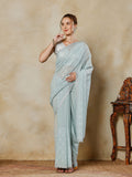 Sky Blue Embroidered Georgette Saree
