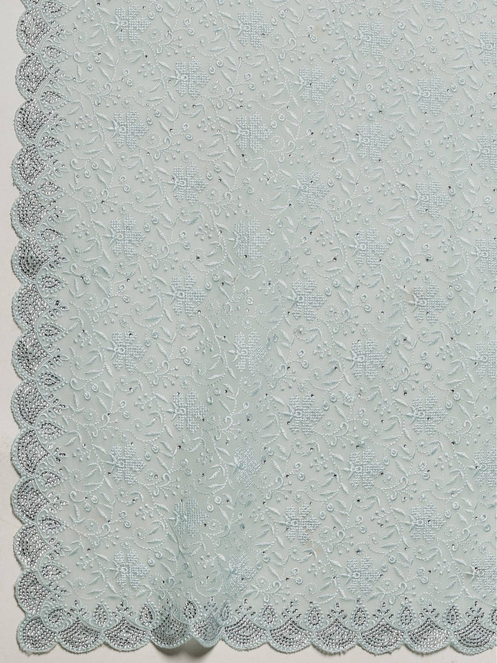 Sky Blue Embroidered Georgette Saree