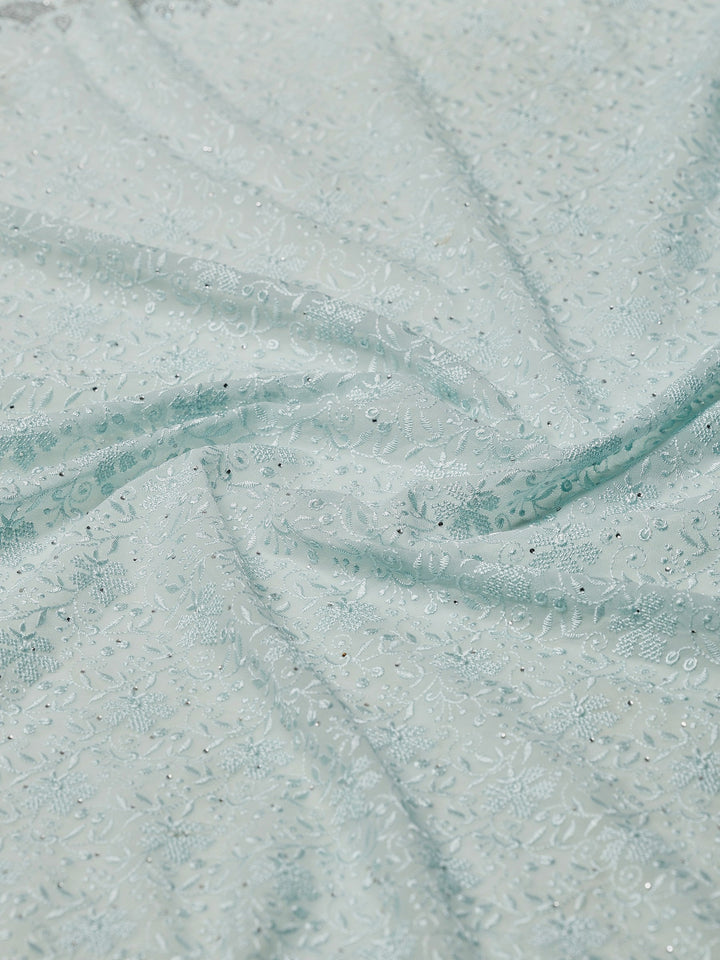 Sky Blue Embroidered Georgette Saree