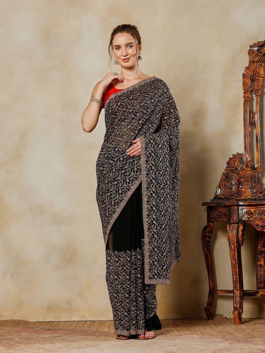 Black Embroidered Georgette Saree