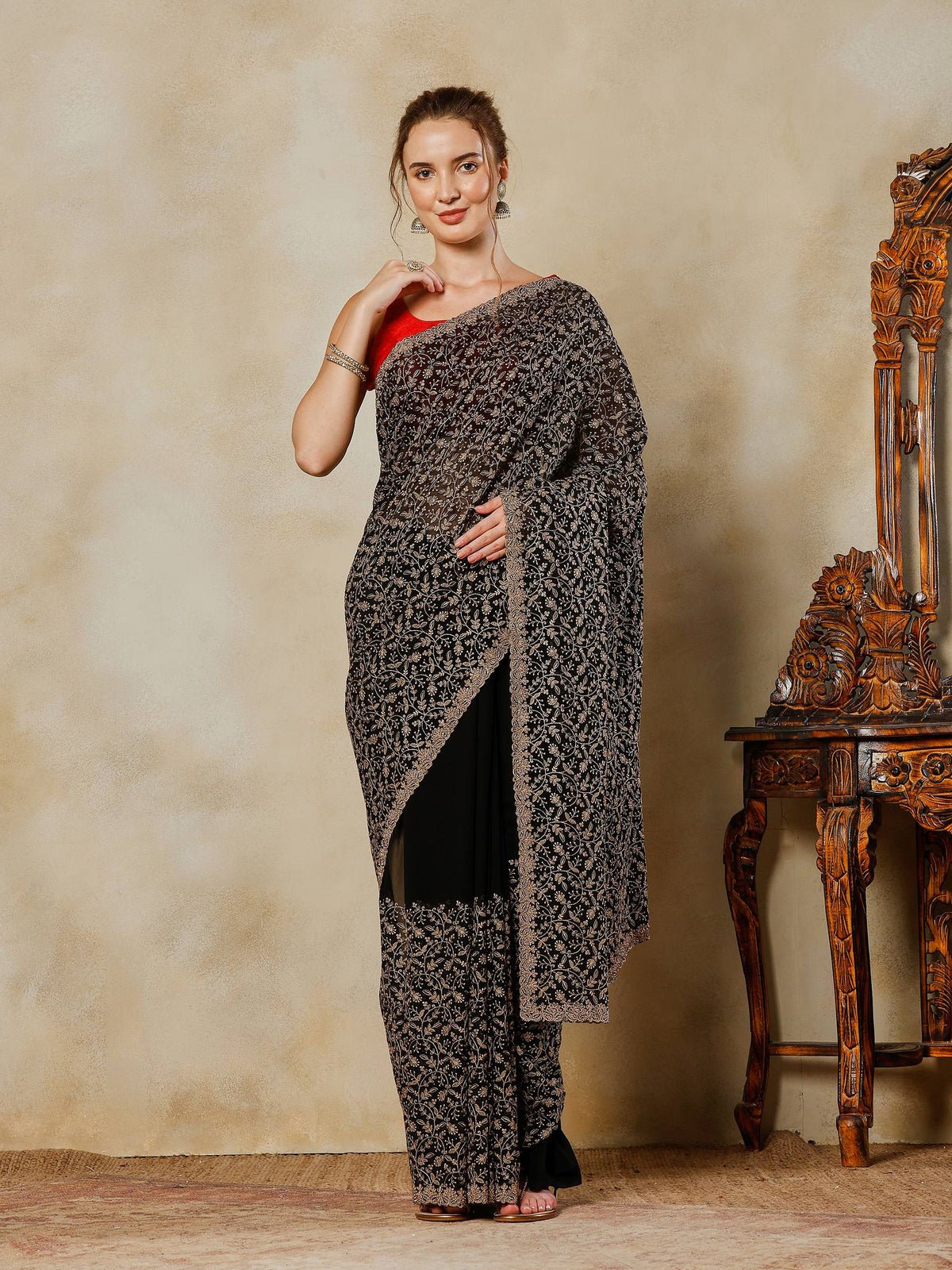 Black Embroidered Georgette Saree