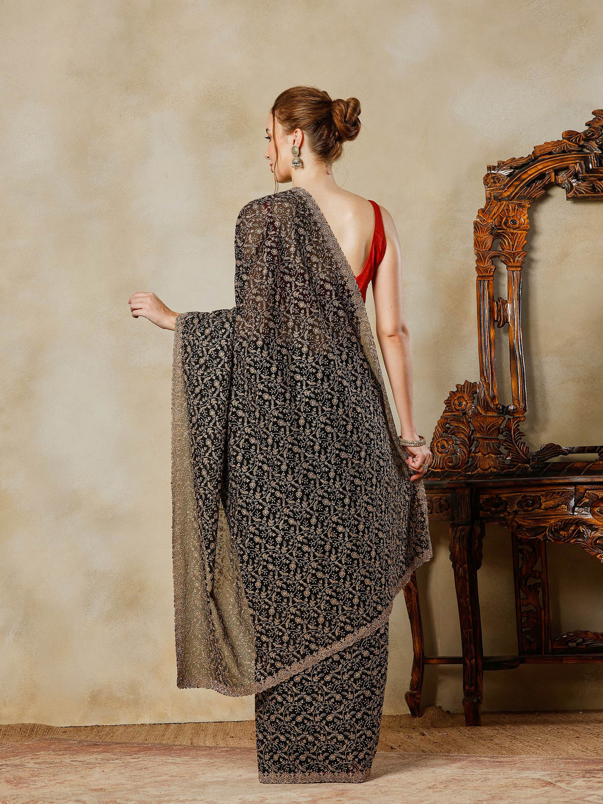 Black Embroidered Georgette Saree