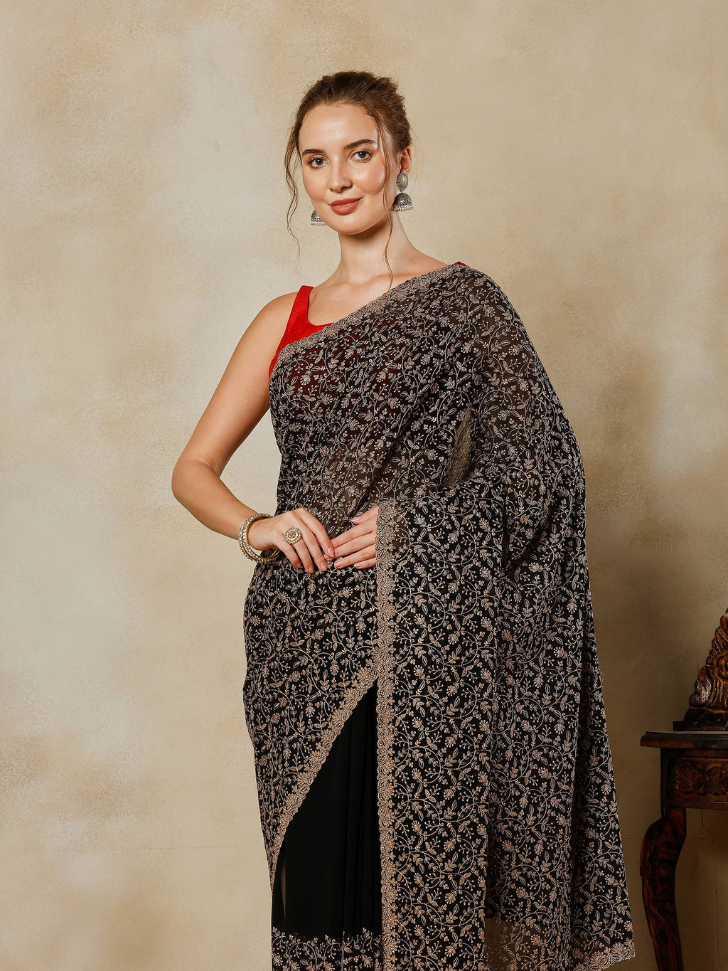 Black Embroidered Georgette Saree