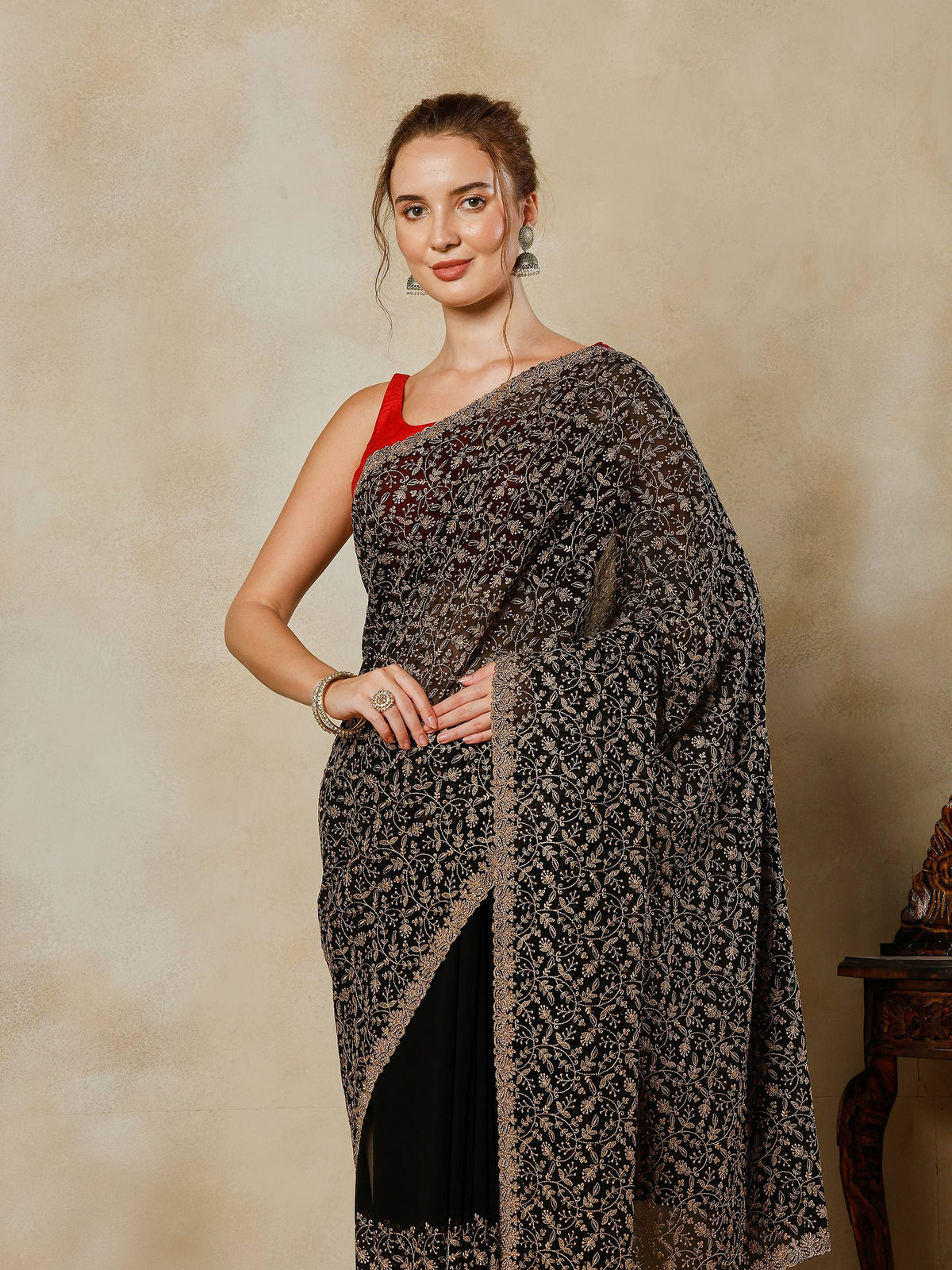 Black Embroidered Georgette Saree