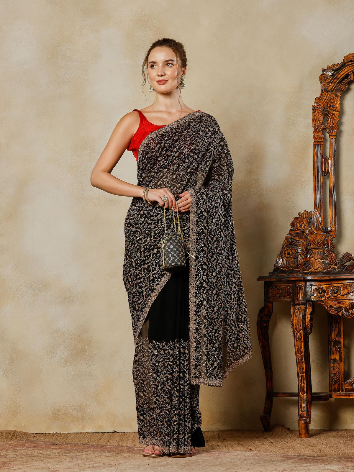 Black Embroidered Georgette Saree