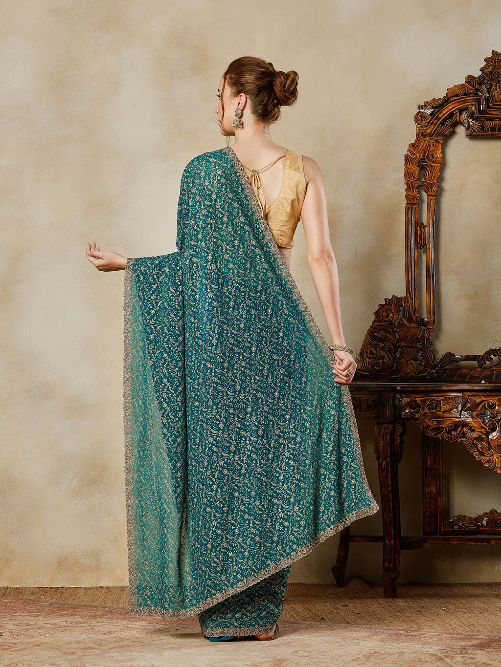 Green Embroidered Georgette Saree