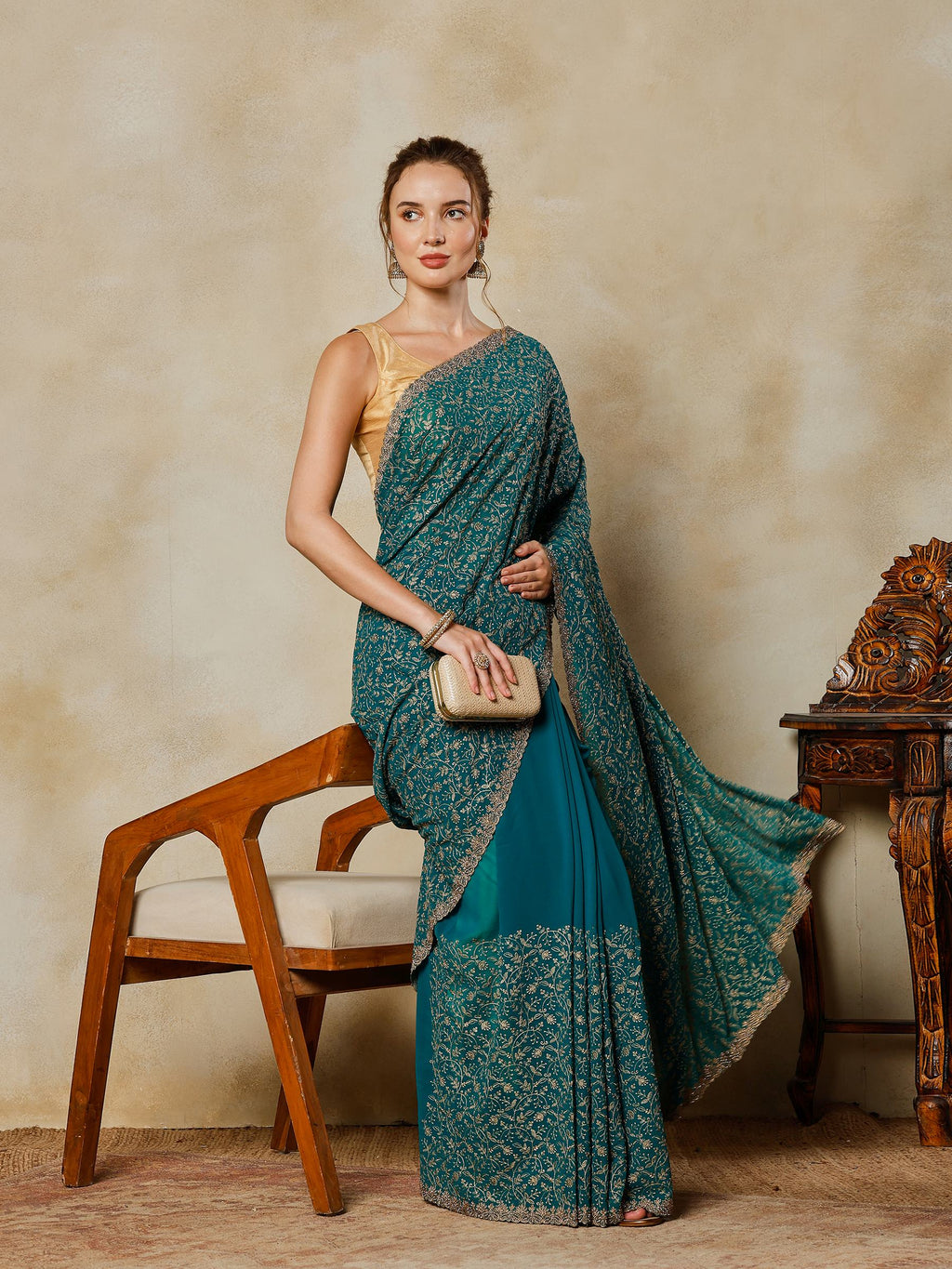 Green Embroidered Georgette Saree