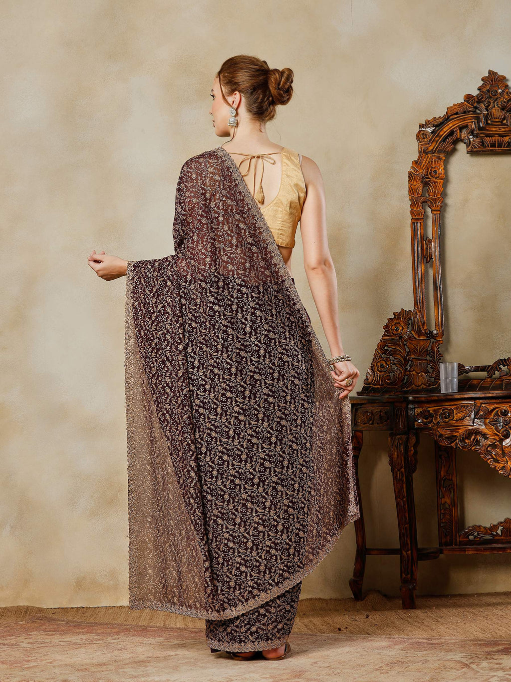 Purple Embroidered Georgette Saree