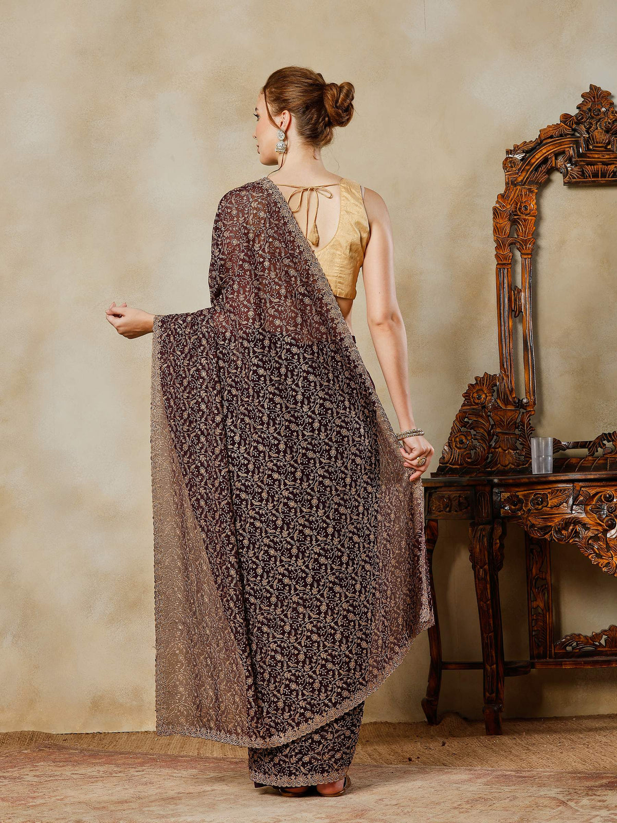 Purple Embroidered Georgette Saree