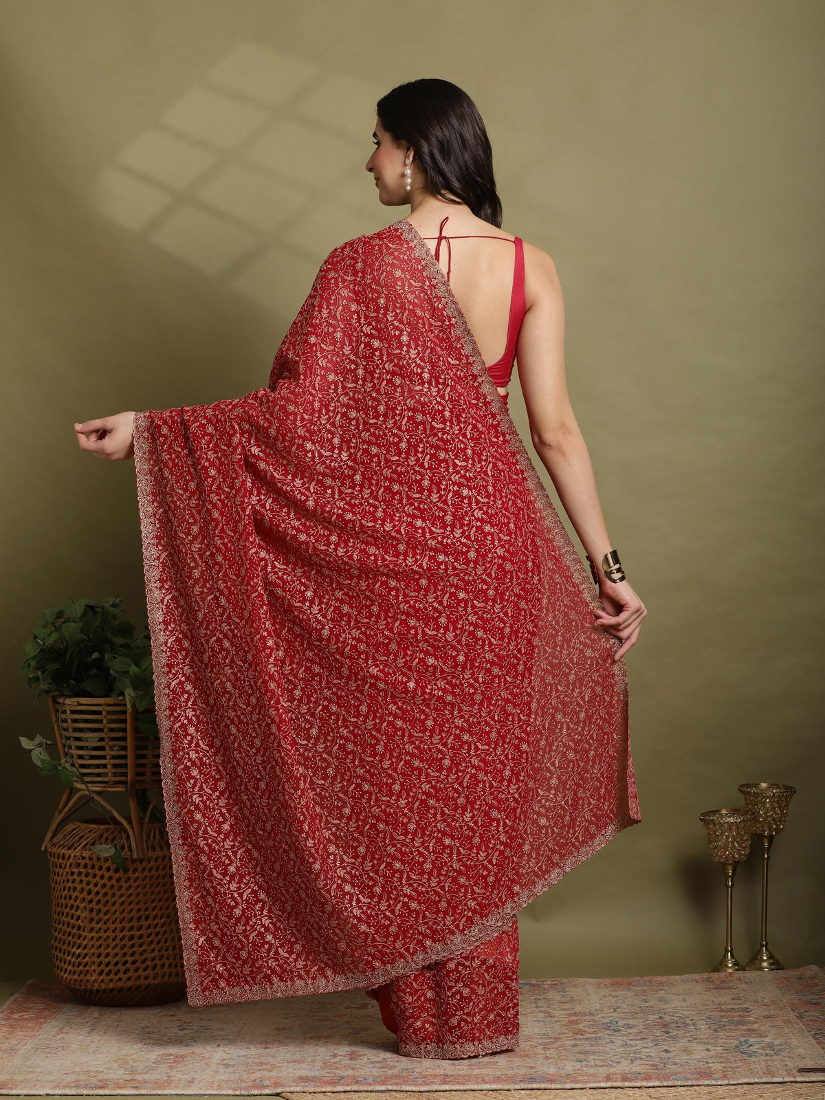 Rani Embroidered Georgette Saree