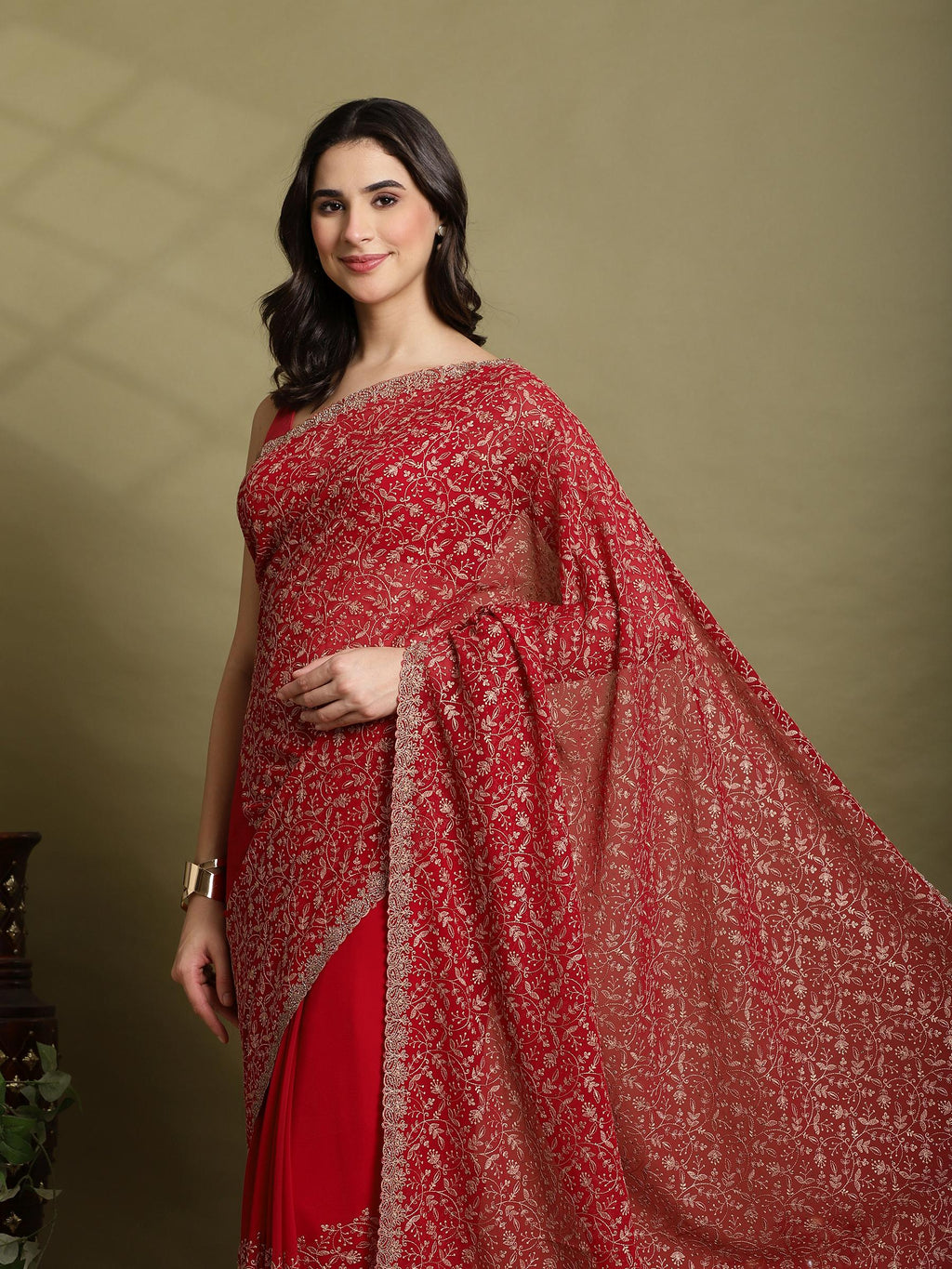 Rani Embroidered Georgette Saree
