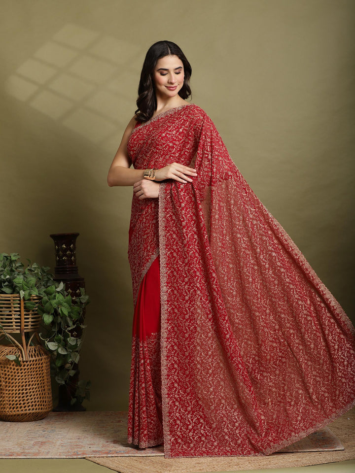Rani Embroidered Georgette Saree