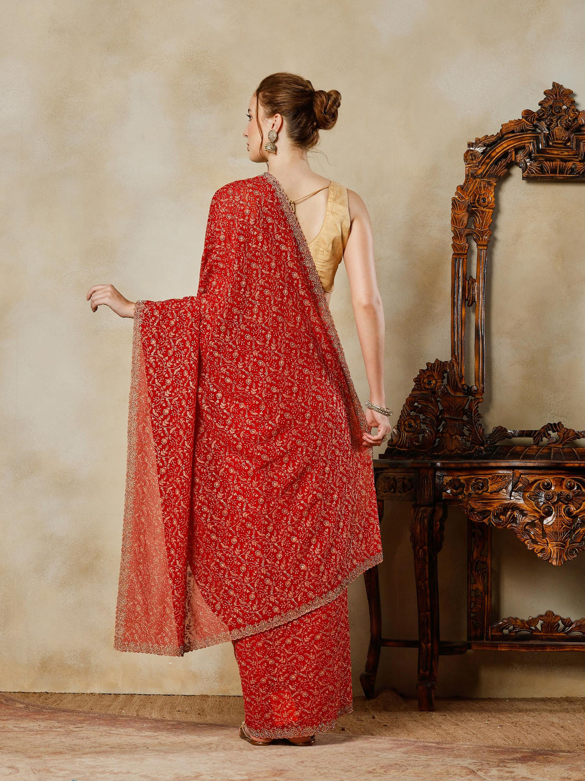 Red Embroidered Georgette Saree