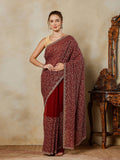 Wine Embroidered Georgette Saree