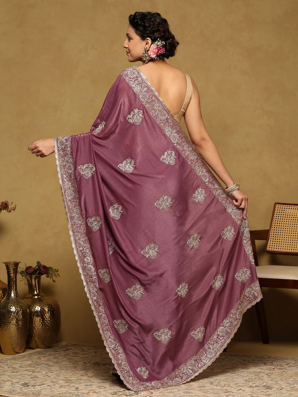 Lavender Embroidered Organza Saree