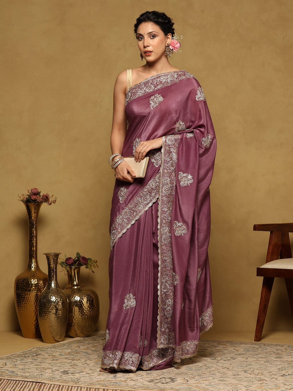 Lavender Embroidered Organza Saree