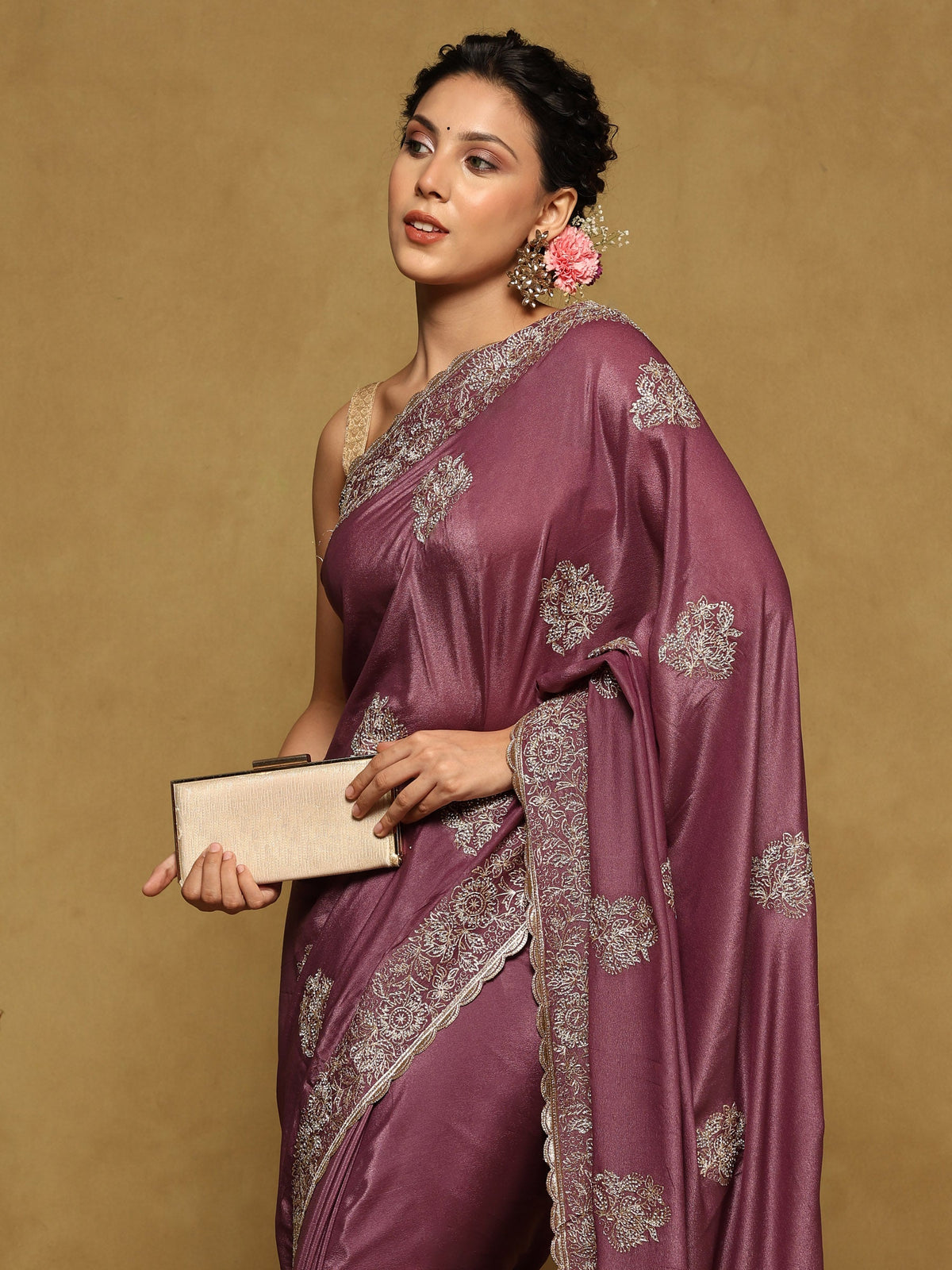 Lavender Embroidered Organza Saree