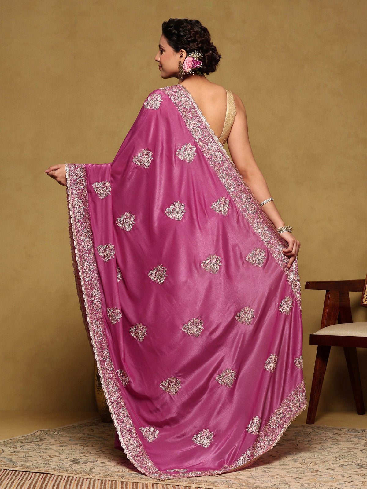 Mauve Embroidered Organza Saree