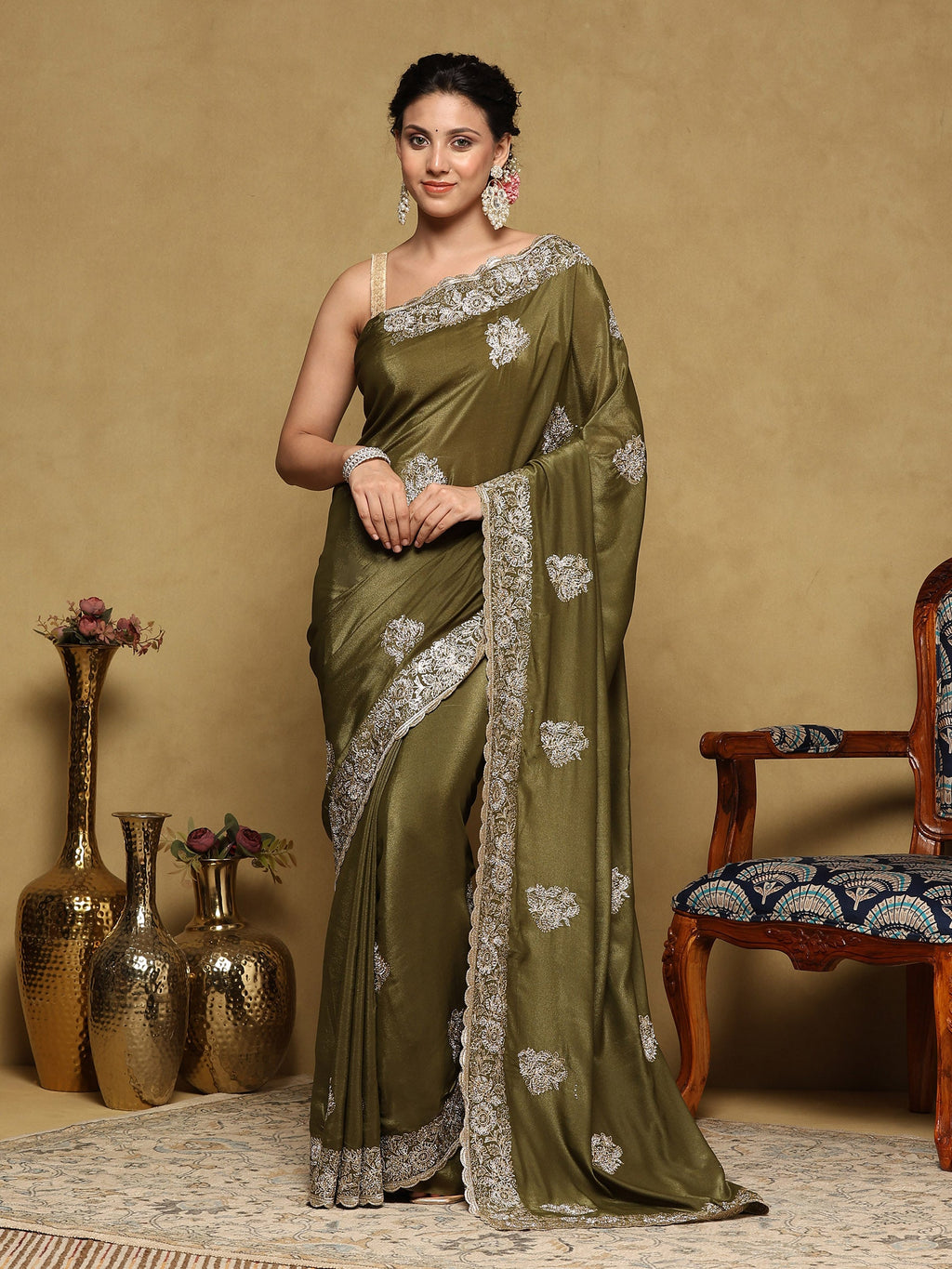 Mehndi Embroidered Organza Saree