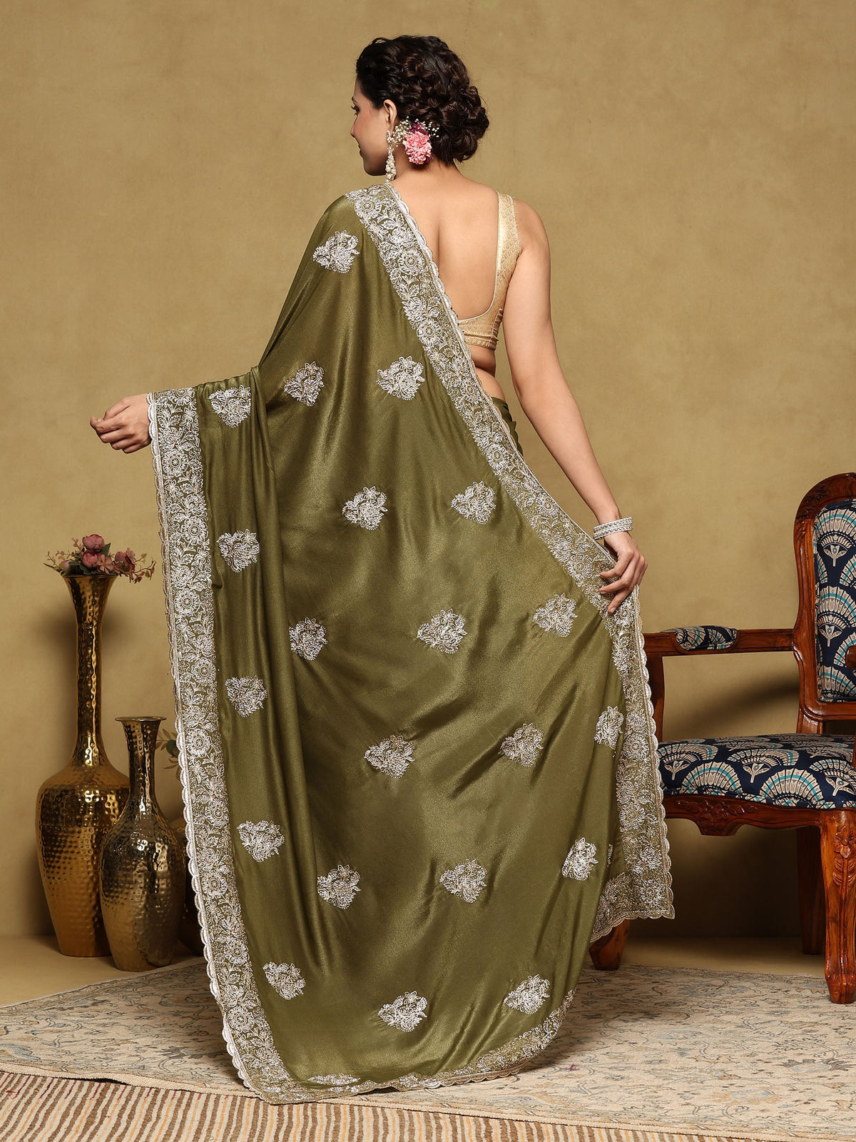 Mehndi Embroidered Organza Saree