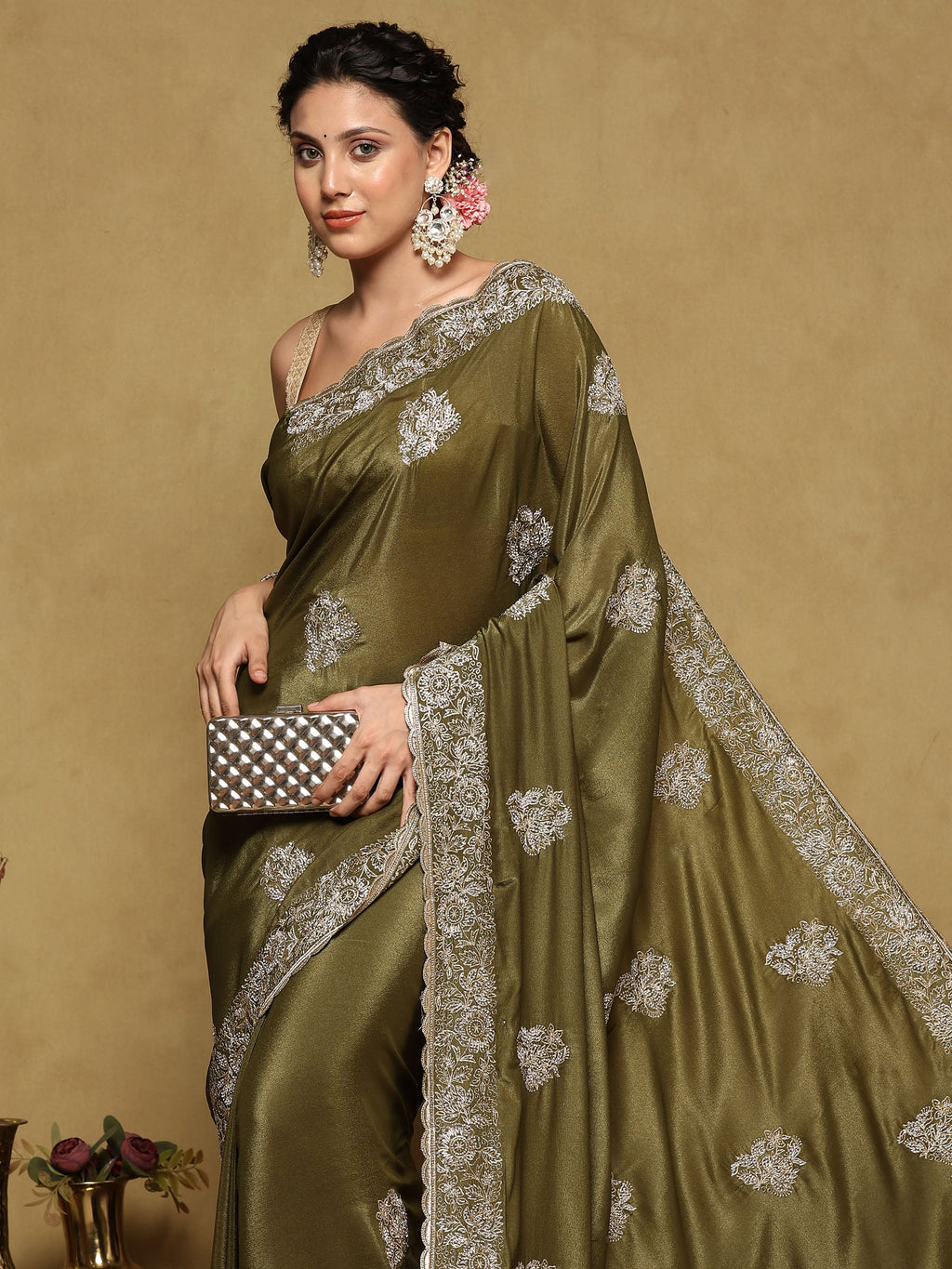 Mehndi Embroidered Organza Saree