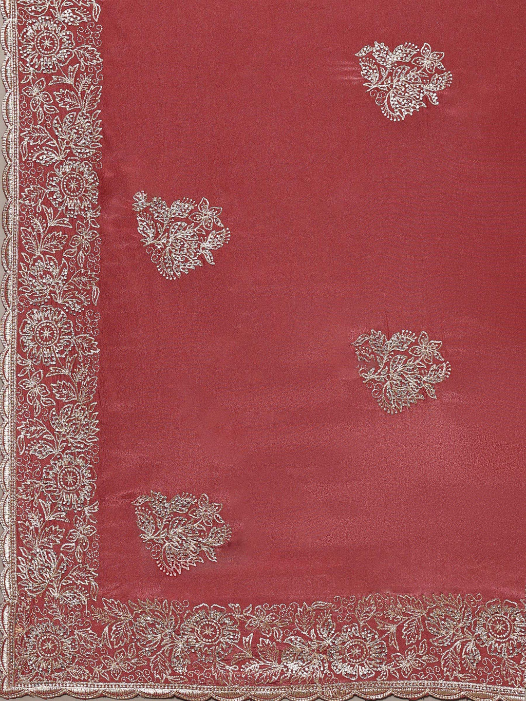 Onion Pink Embroidered Organza Saree