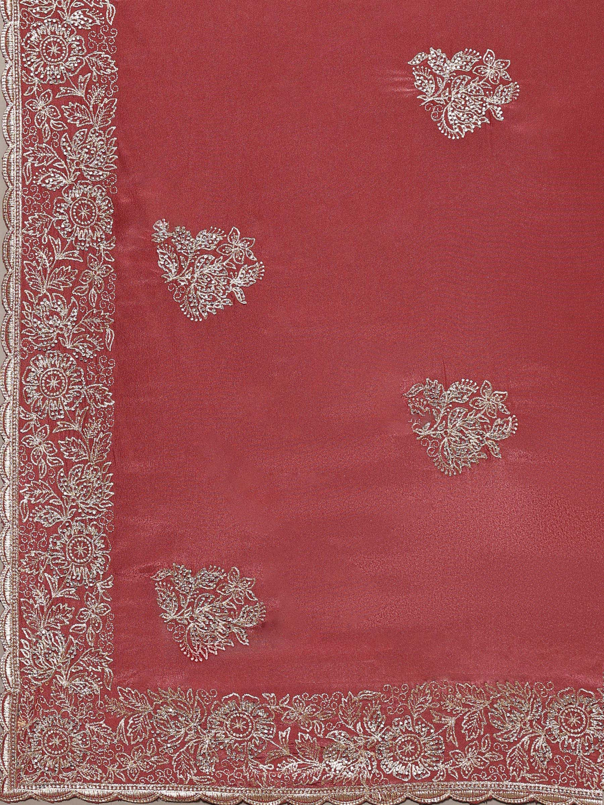 Onion Pink Embroidered Organza Saree