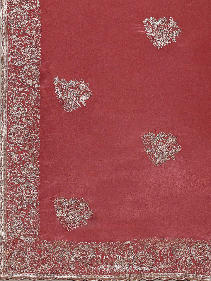 Onion Pink Embroidered Organza Saree