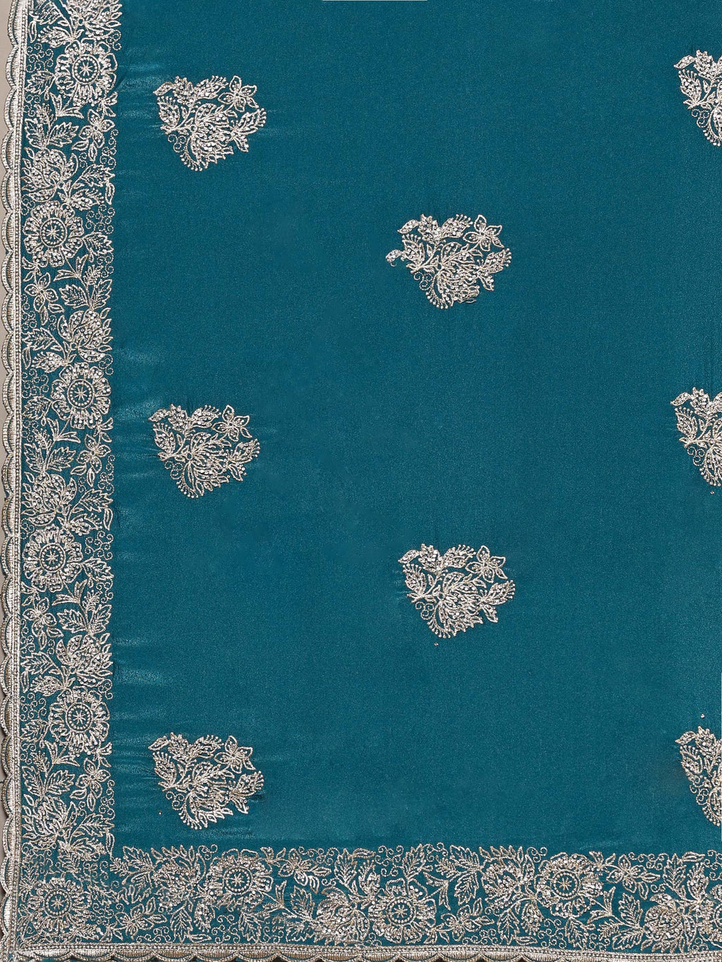 Teal Blue Embroidered Organza Saree