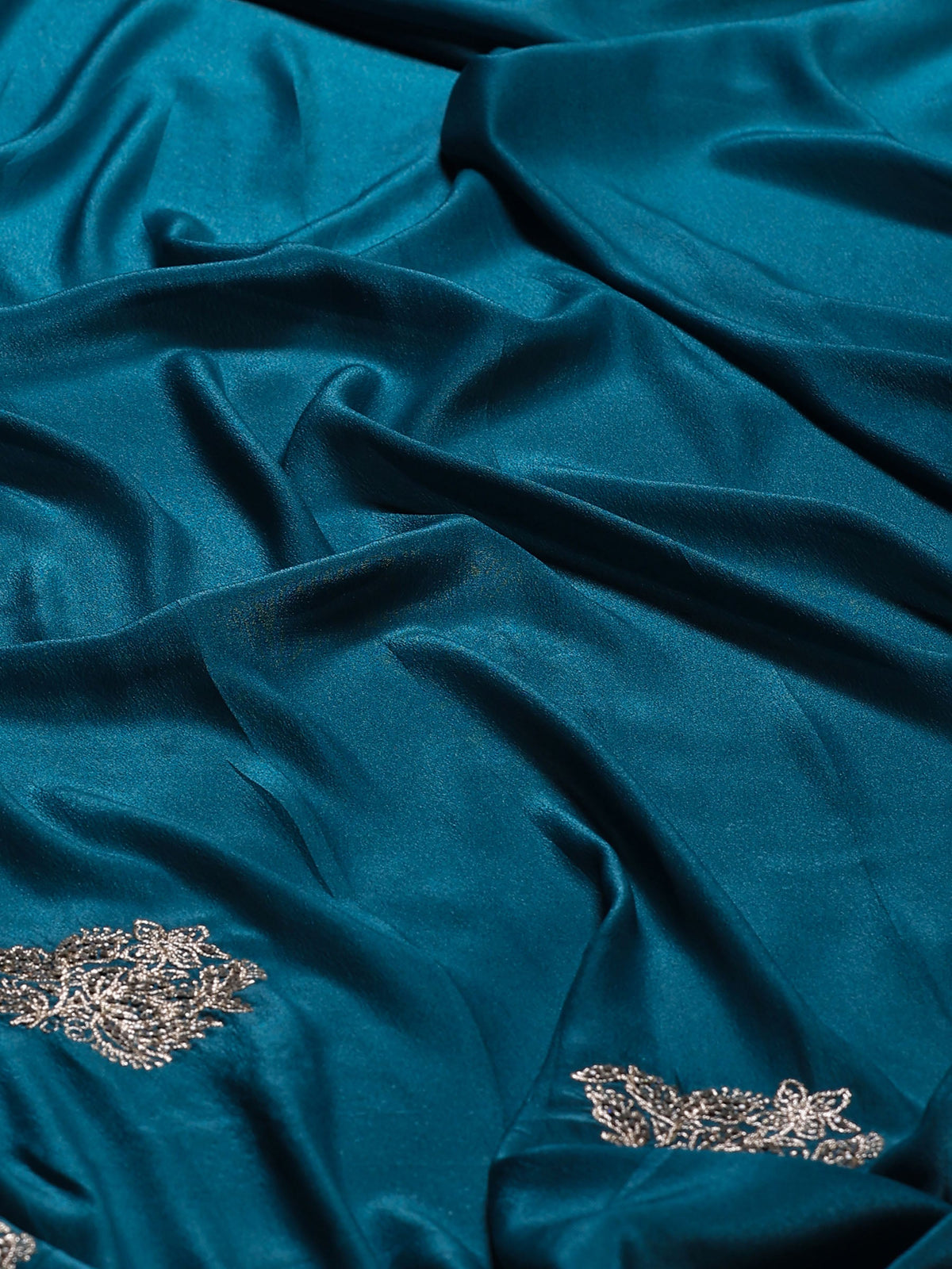 Teal Blue Embroidered Organza Saree