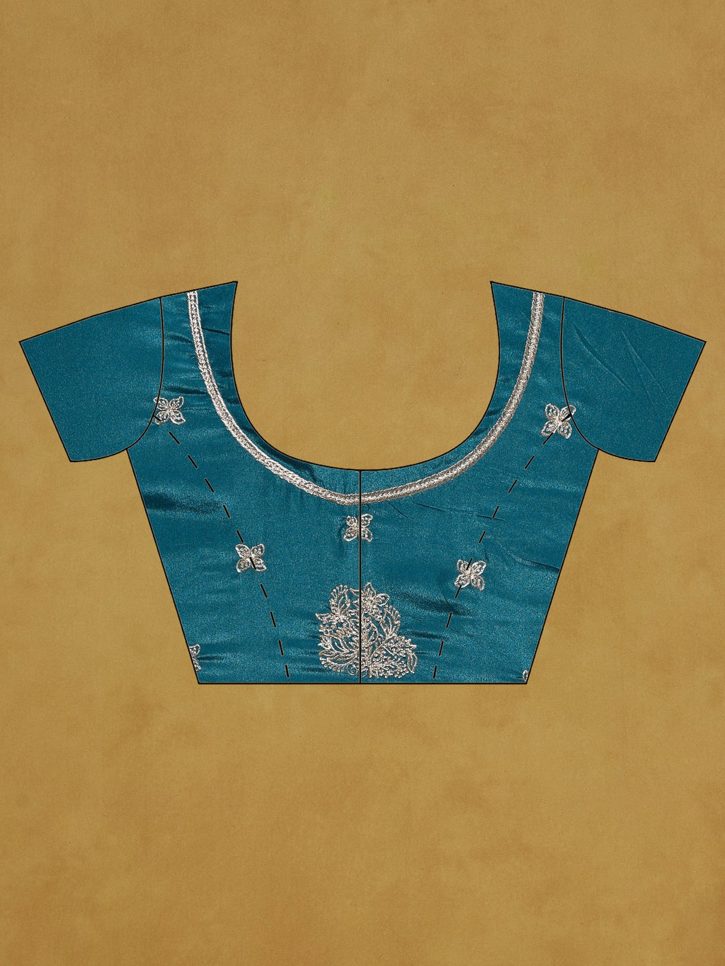 Teal Blue Embroidered Organza Saree