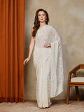 Cream Embroidered Georgette Saree