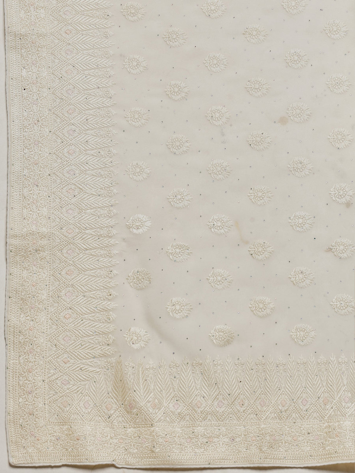 Cream Embroidered Georgette Saree