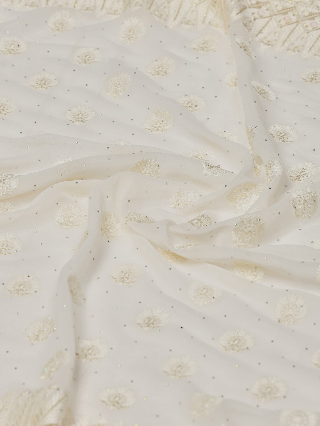 Cream Embroidered Georgette Saree