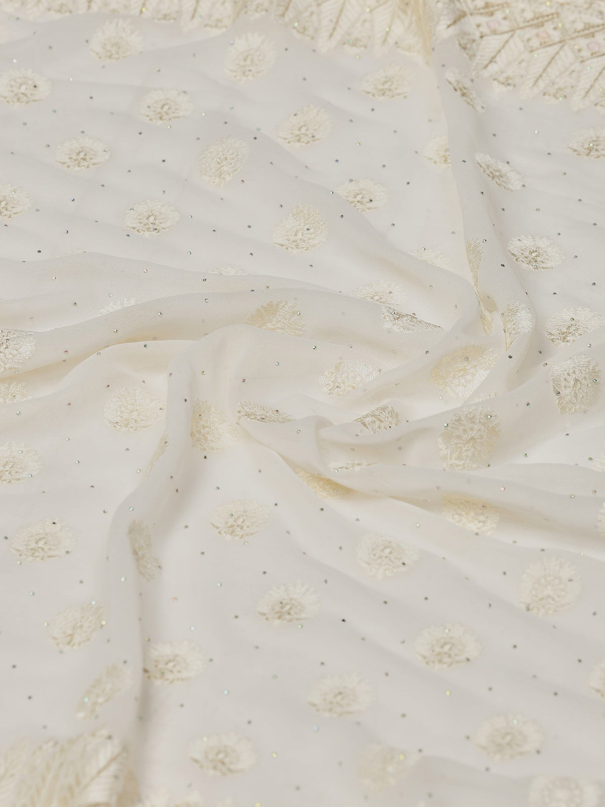 Cream Embroidered Georgette Saree