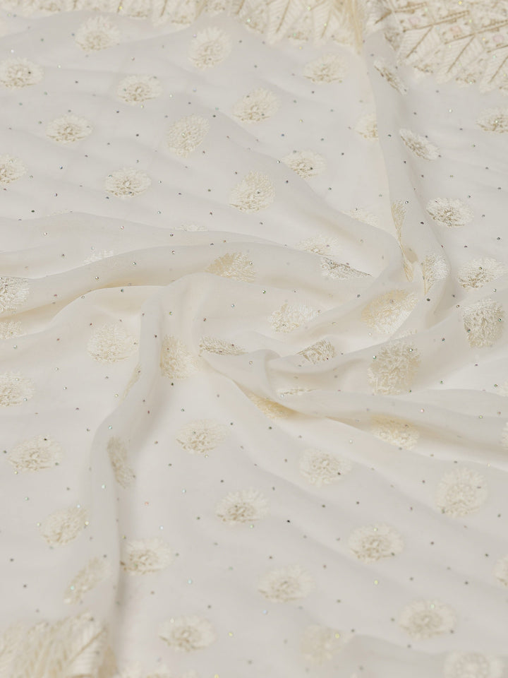 Cream Embroidered Georgette Saree