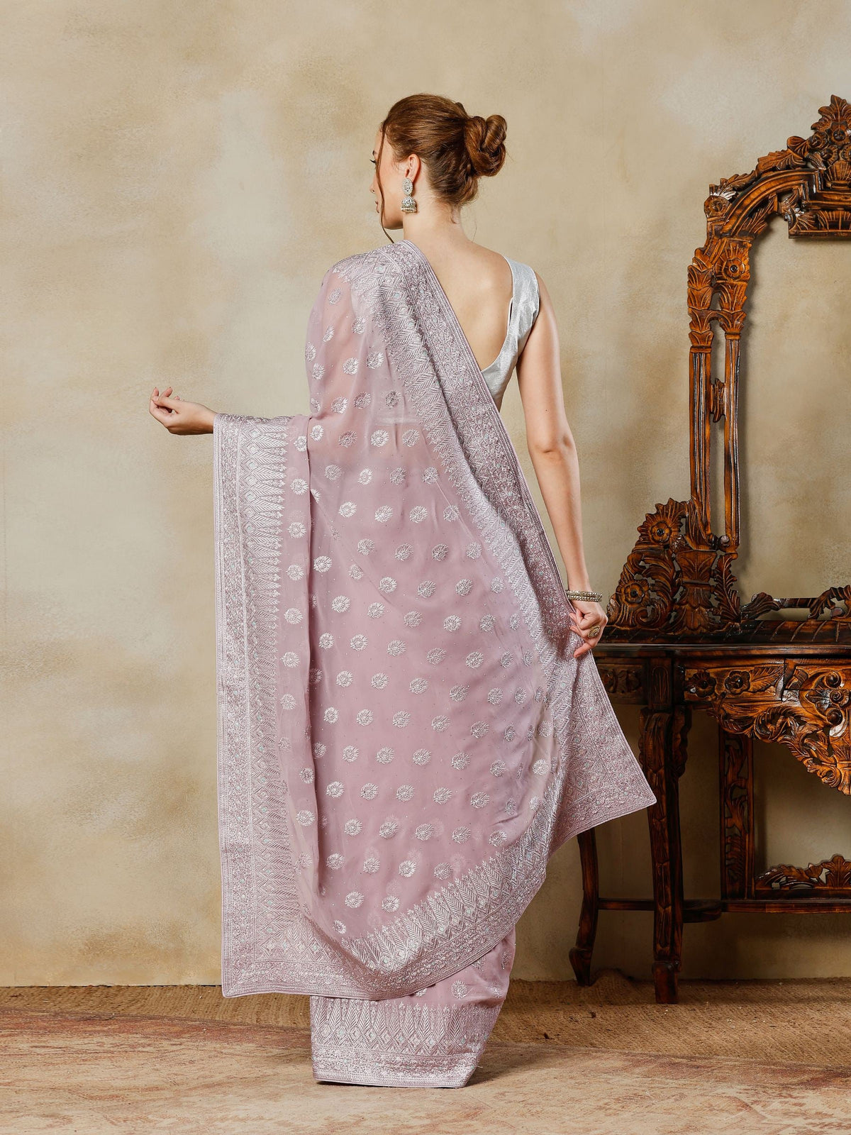 Lavender Embroidered Georgette Saree