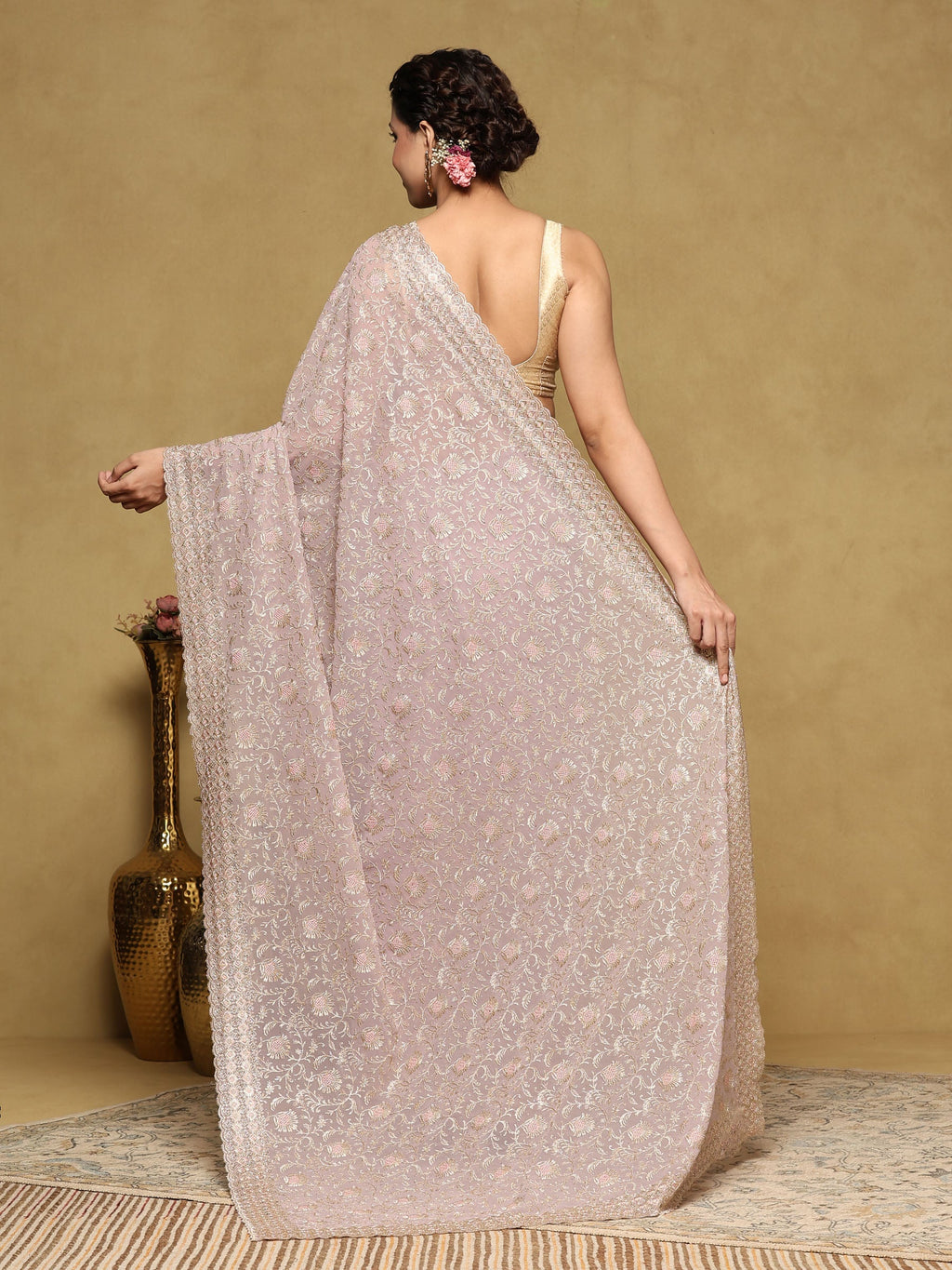 Lavender Embroidered Georgette Saree