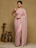 Pink Embroidered Georgette Saree