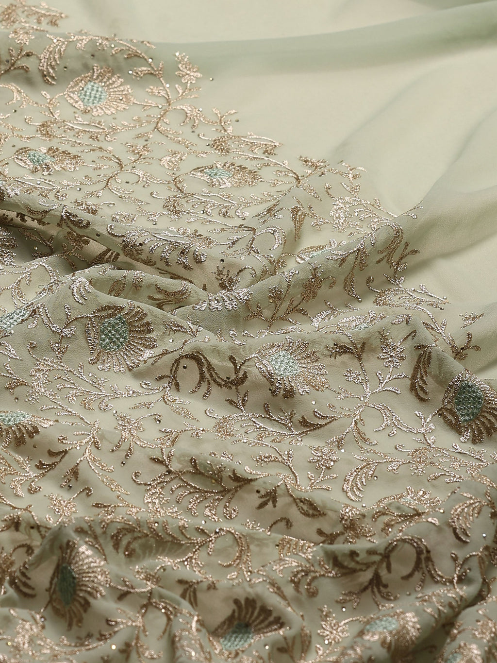 Sea Green Embroidered Georgette Saree