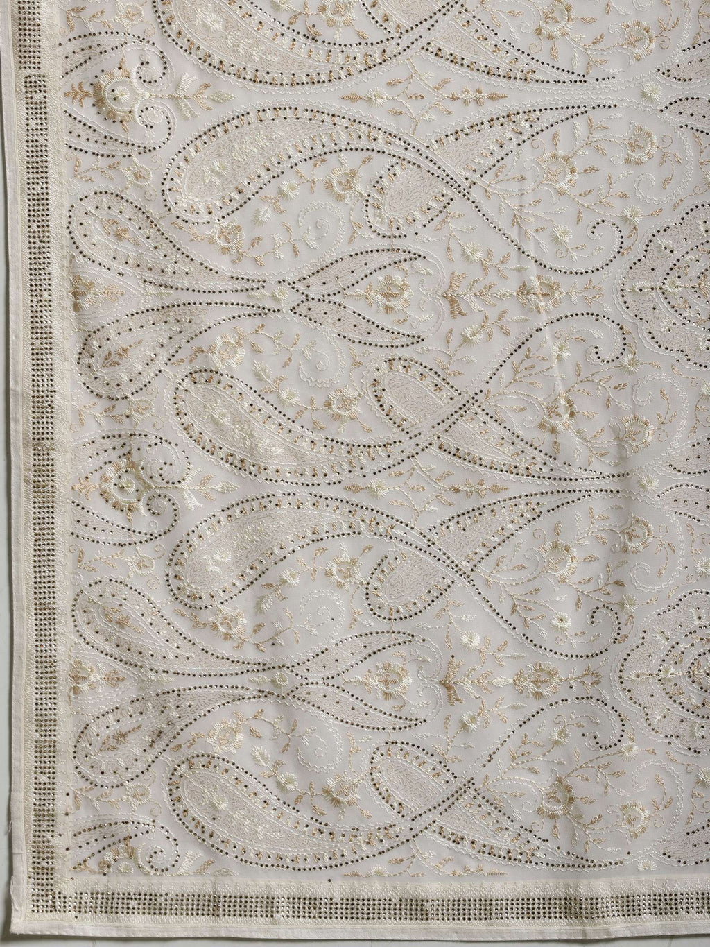 Off White Embroidered Georgette Saree