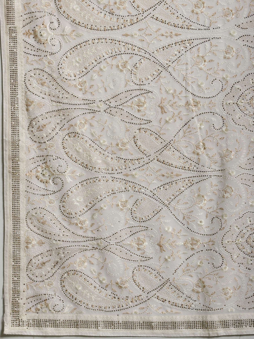 Off White Embroidered Georgette Saree