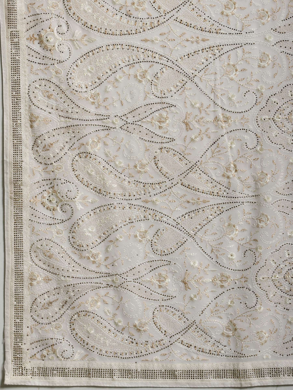 Off White Embroidered Georgette Saree