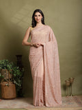 Peach Embroidered Georgette Saree