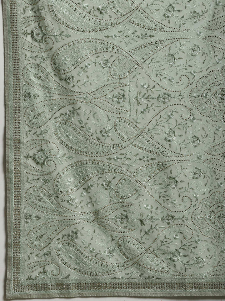 Sea Green Embroidered Georgette Saree