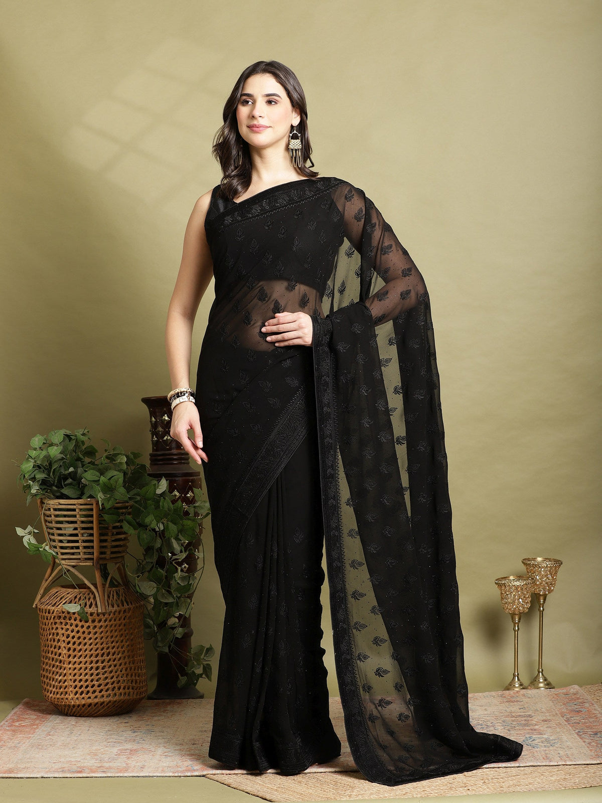 Black Embroidered Georgette Saree