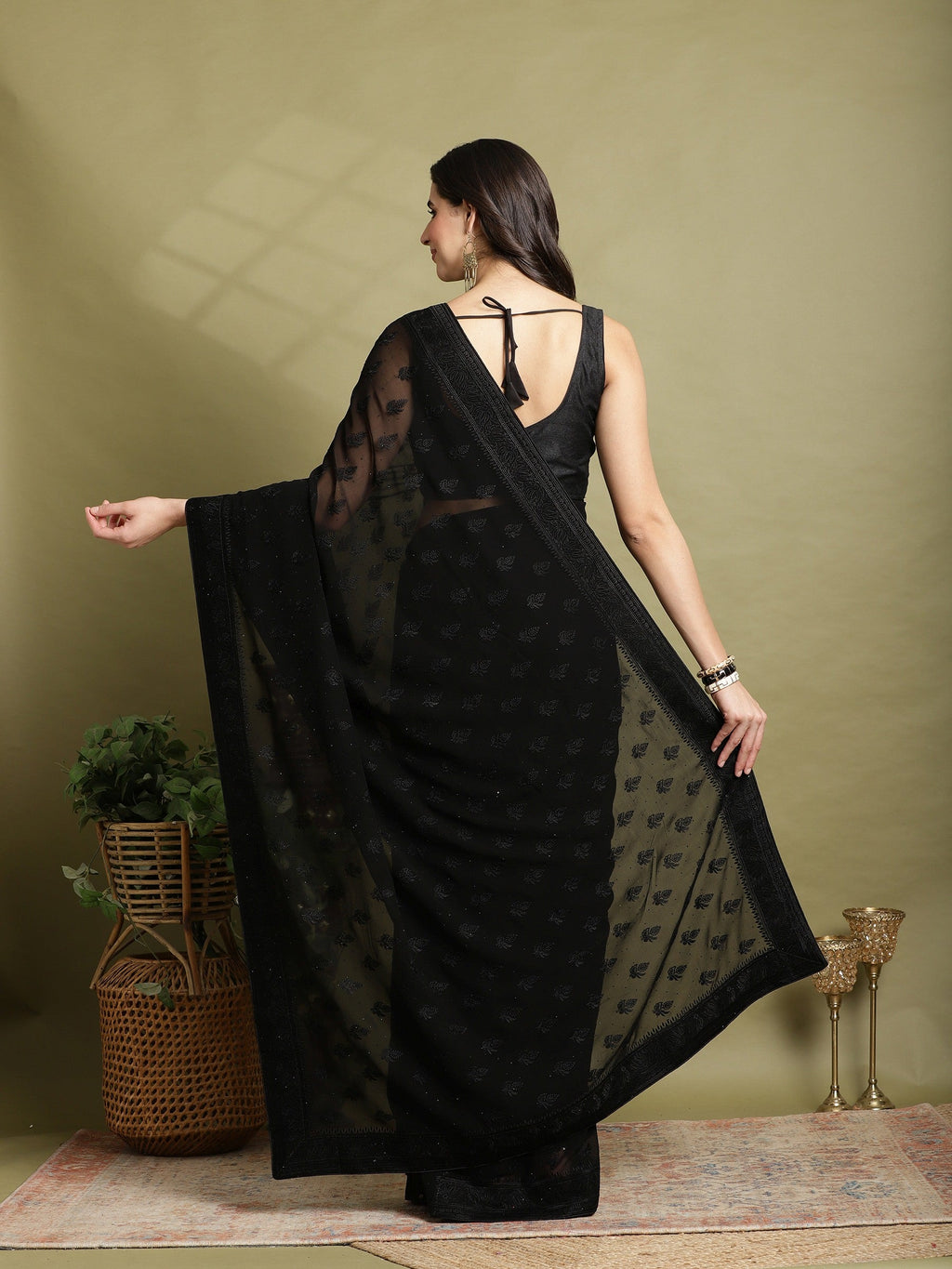 Black Embroidered Georgette Saree
