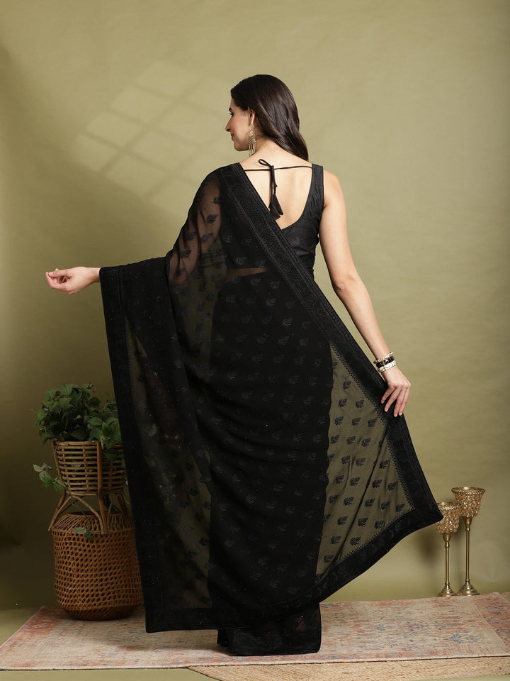 Black Embroidered Georgette Saree