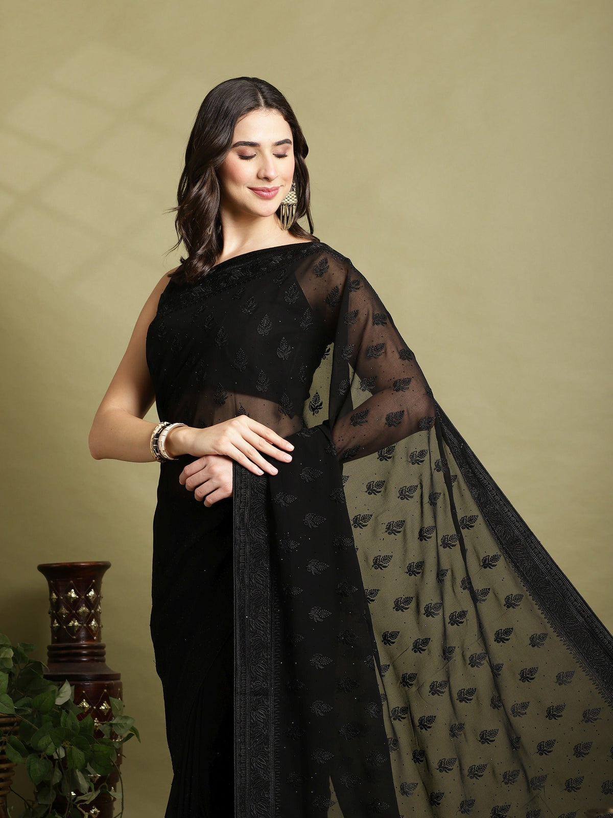 Black Embroidered Georgette Saree