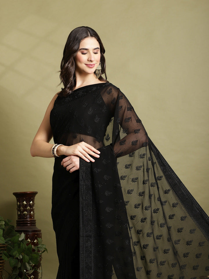 Black Embroidered Georgette Saree
